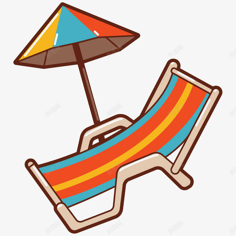 沙滩上的躺椅png免抠素材_新图网 https://ixintu.com 卡通 彩虹色 手绘 躺椅