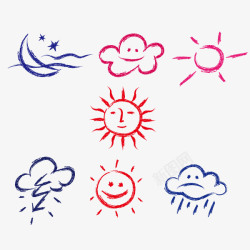 下雨效果卡通粉笔画天气矢量图高清图片