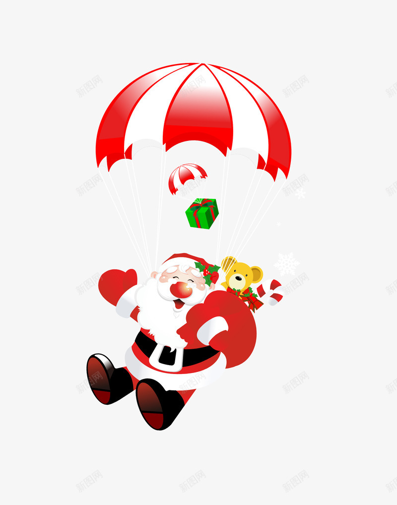 圣诞老人乘坐降落伞png免抠素材_新图网 https://ixintu.com 圣诞老人 圣诞节 礼物盒 降落伞