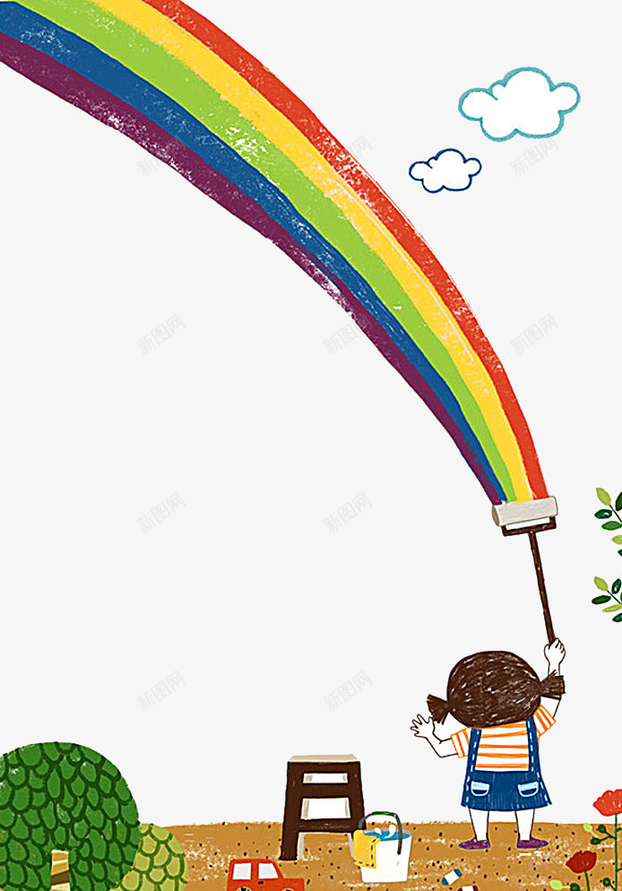 卡通彩虹png免抠素材_新图网 https://ixintu.com 儿童 六一 凳子 刷子 卡通 可爱 墙面 小女孩 彩虹 漫画 粉刷 艺术画