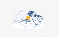 手绘沙滩手绘风格沙滩海岛游高清图片