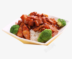 红烧肉饭盘子里的营养美食肉饭高清图片
