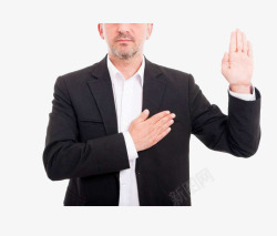 举起左手掌举起左手掌将右手放在胸口商务男高清图片