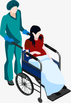 卡通手绘病人轮椅立体插画矢量图素材