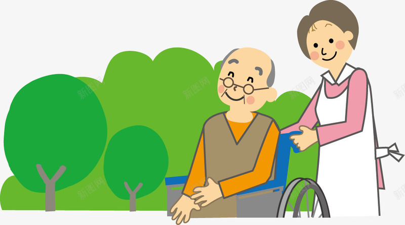 照顾老人卡通png免抠素材_新图网 https://ixintu.com 保姆 坐轮椅的老人 照顾 老人 轮椅卡通