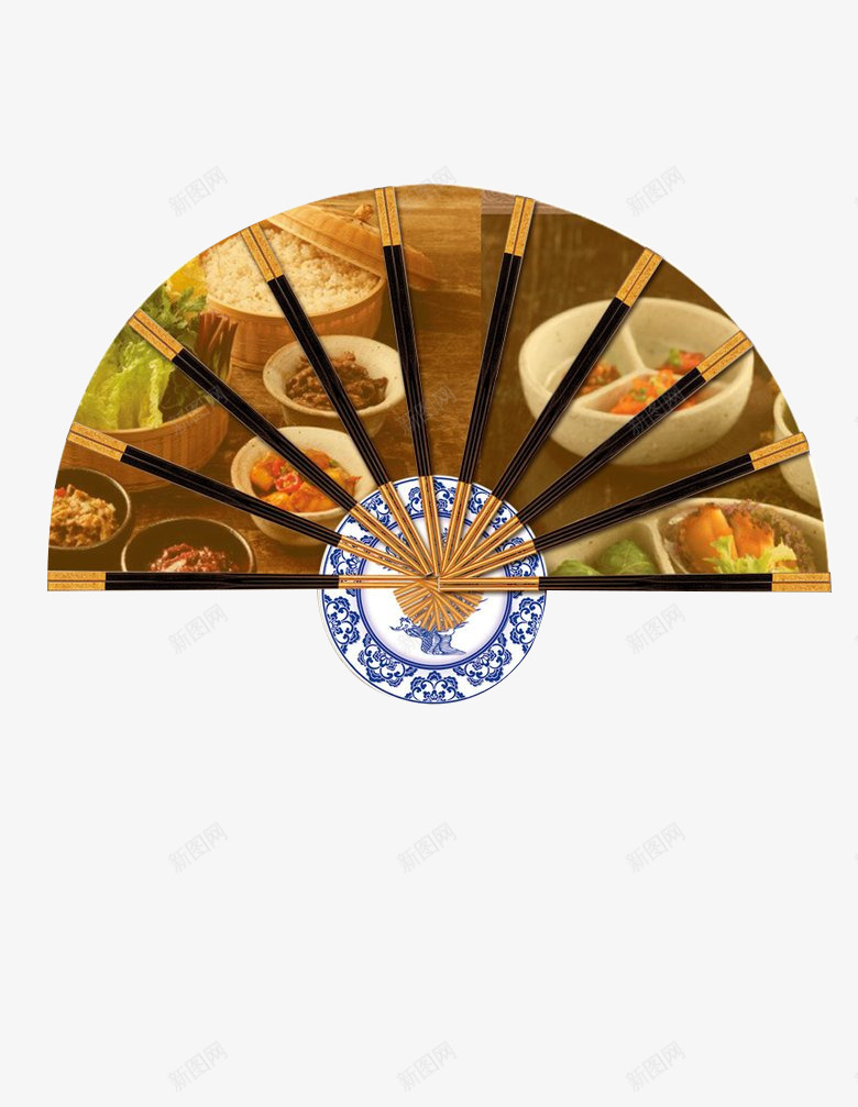 扇子psd免抠素材_新图网 https://ixintu.com 扇子造型 盘子 筷子