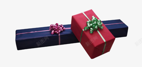 实物红色礼物盒长条盒子png免抠素材_新图网 https://ixintu.com 产品实物 礼物盒 红色盒子 蓝色长盒 蝴蝶结