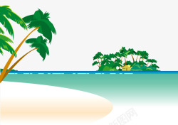 卡通手绘沙滩椰树海水岛屿素材