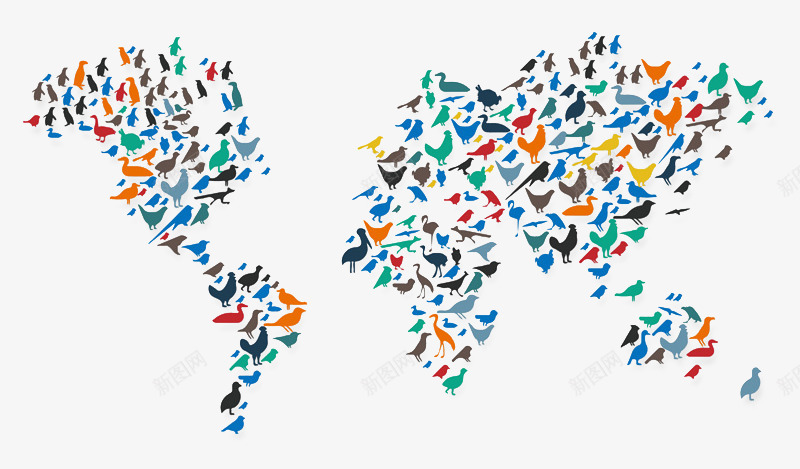 彩色鸟类世界地图矢量图ai免抠素材_新图网 https://ixintu.com 世界地图 彩色 鸟类 矢量图