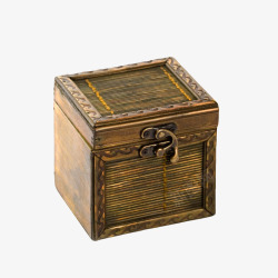 上锁木盒棕色正方形斑驳的复古木盒实物高清图片