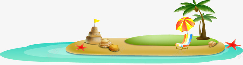 卡通沙滩海面png免抠素材_新图网 https://ixintu.com 卡通 卡通大海 卡通沙滩 椰子树 沙滩椅