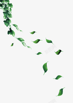 绿色手绘藤蔓树叶漂浮素材