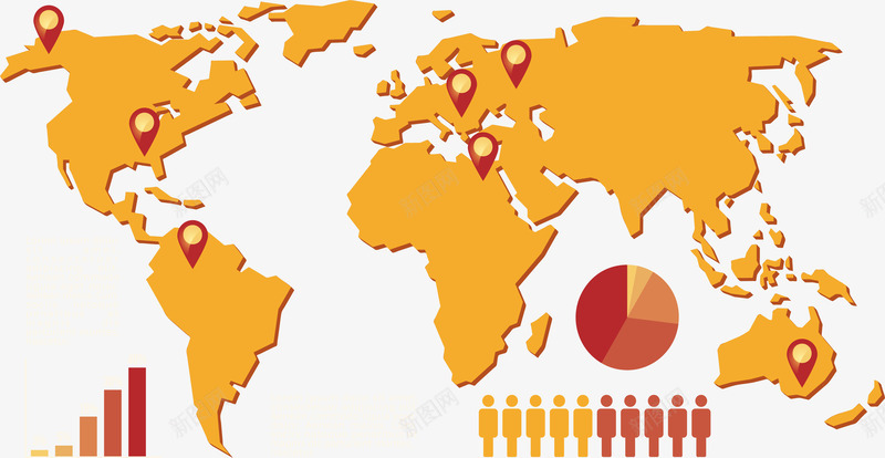 黄色世界地图png免抠素材_新图网 https://ixintu.com 世界地图 世界地图轮廓 分布图 地图 定位符号 矢量png 黄色地图