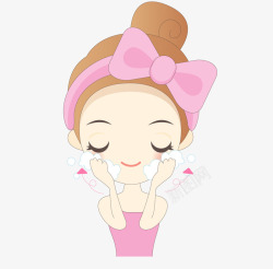 美容粉色展板卡通正在洗脸的女孩高清图片