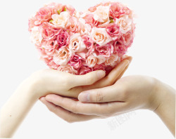 玫瑰花树叶环粉色玫瑰花环爱心手势母亲节高清图片