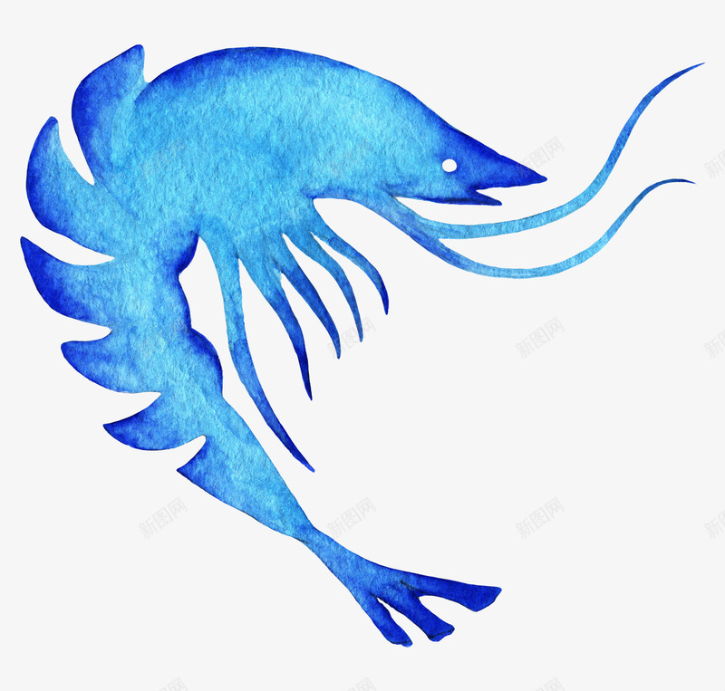 水彩蓝色虾png免抠素材_新图网 https://ixintu.com 水墨图案 水彩图案 水彩海洋 海虾 蓝色水墨 虾米