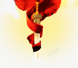 龙泉宝剑红绸带与剑高清图片