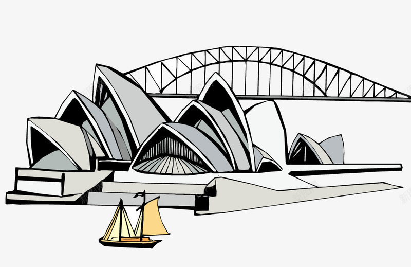 旅游景点png免抠素材_新图网 https://ixintu.com AI矢量免费下载 人物 复古 外国人 建筑 悉尼歌剧院 手绘 插画 旅游景点 洋人房子 白色 自然景观 著名 风景名胜 风格