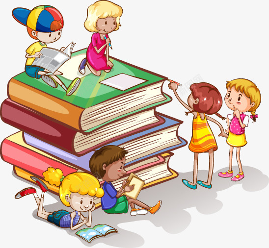 儿童人物png免抠素材_新图网 https://ixintu.com 书籍 卡通儿童 小人国 开学季 看书