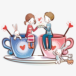 象征爱情坐在杯子上的情侣高清图片