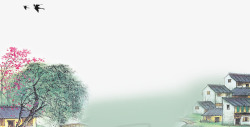 绿色山水画二十四节气之春分江南景色边框高清图片