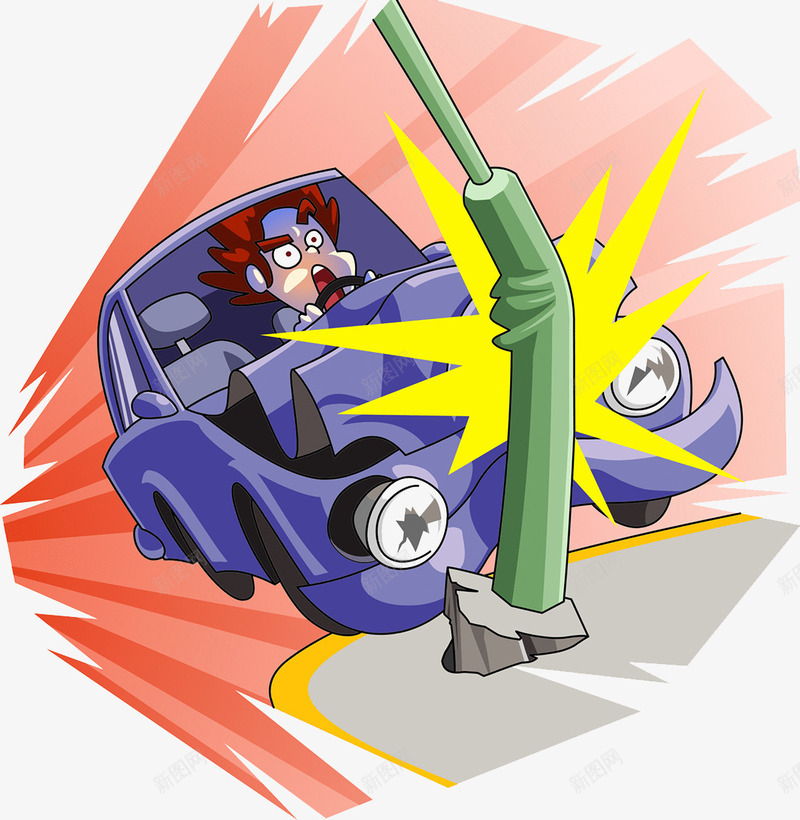 超速驾驶漫画png免抠素材_新图网 https://ixintu.com 危险驾驶 塞车 撞车 电线杆 超速