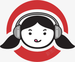 听音乐的小女孩戴耳机的卡通小女孩头像图标高清图片