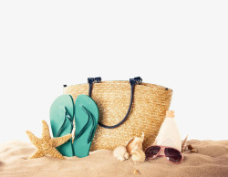 草绳编织拖鞋卡通去沙滩带上编织袋旅行高清图片