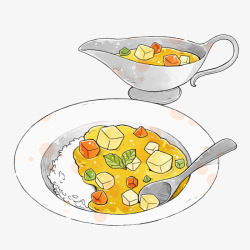 拌饭手绘手绘咖喱蔬菜汁拌饭高清图片