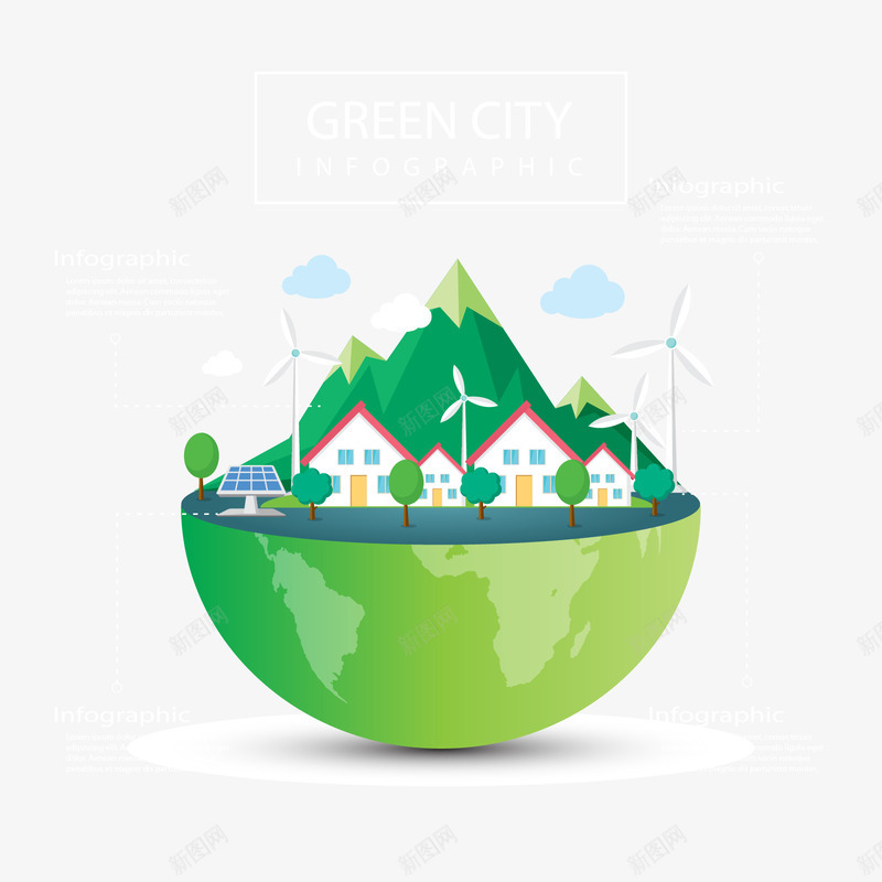 可爱的环保城市png免抠素材_新图网 https://ixintu.com 可爱 图表 地球 城市 房子 数据 模板 流程 生态 能源 蔬菜