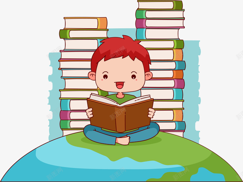 卡通可爱儿童读书png免抠素材_新图网 https://ixintu.com 世界读书日 儿童 卡通 可爱 看书 矢量图案 读书