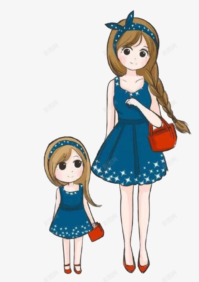 母亲节元素png免抠素材_新图网 https://ixintu.com 亲自装 卡通 母与女 母女 礼服 蓝色 衣服