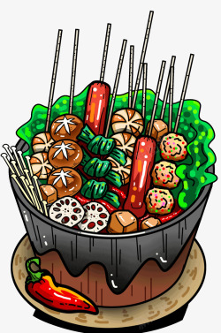聚餐美食手绘火锅串串美食聚餐插画高清图片