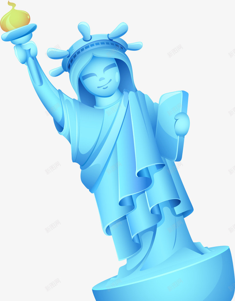 蓝色卡通自由女神像png免抠素材_新图网 https://ixintu.com 卡通神像 国家 塑像 火炬 美国 蓝色雕像 装饰图案