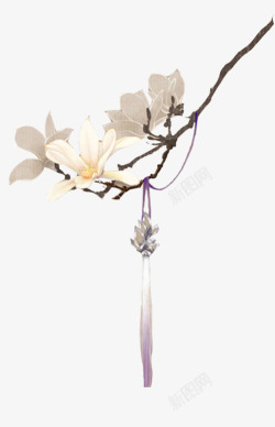 紫色花枝古风白色花树枝高清图片
