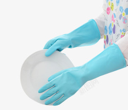 擦拭蓝色橡胶洗碗手套高清图片
