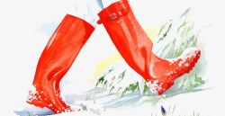 雨雪天手绘插图雨雪天的红色雨鞋高清图片