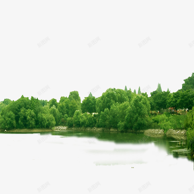 河边风景png免抠素材_新图网 https://ixintu.com 树林 河边 绿树