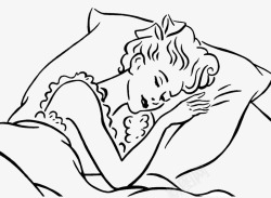侧卧睡觉手绘单线插图侧卧睡着的女人图标高清图片