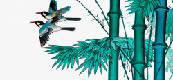 手绘艺术飞鸟与竹插画素材