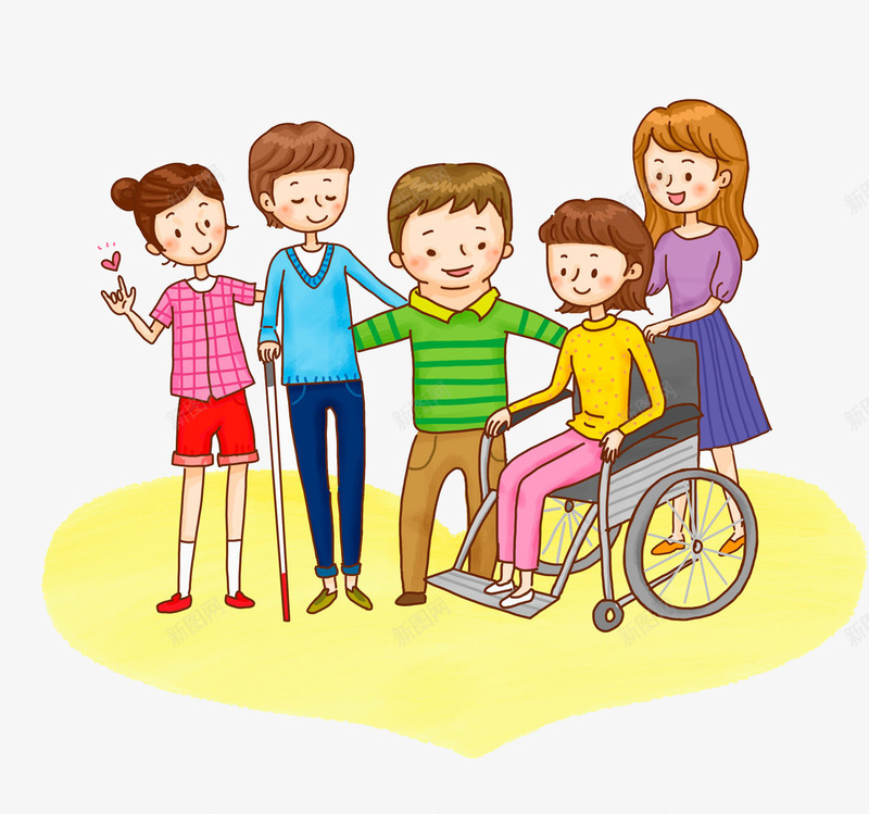 一群小孩png免抠素材_新图网 https://ixintu.com 下身残疾 不能动 丧失运动 做轮椅 卡通 受伤 照顾 疾病 瘫痪 起不来