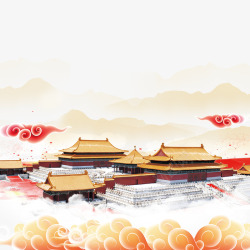 Q版北京手绘双节同庆北京故宫手绘高清图片