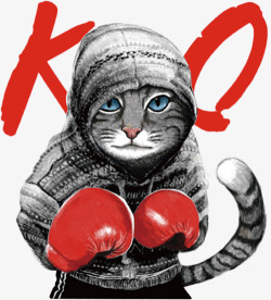 蓝色拳击手套戴拳击手套的猫咪手绘图高清图片