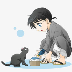 开心的猫咪人和宠物吃饭饭高清图片