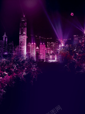 紫色杂点紫色灯光城市海报背景背景