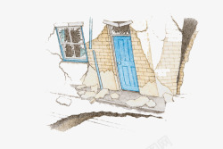残留地震后的残留的破碎房屋高清图片