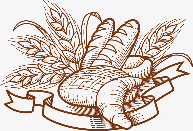面包糕点元素png免抠素材_新图网 https://ixintu.com 丝带 小麦 点心 矢量素材 篮子 粮食 糕点 面包 食物