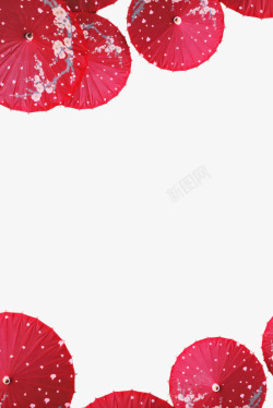 红色带花背景卡通手绘漂亮的带花红色纸伞高清图片