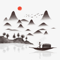 中国风手绘水墨风景山水徽派建筑52素材