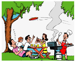 清明假期野外烧烤聚餐的一群人矢量图高清图片